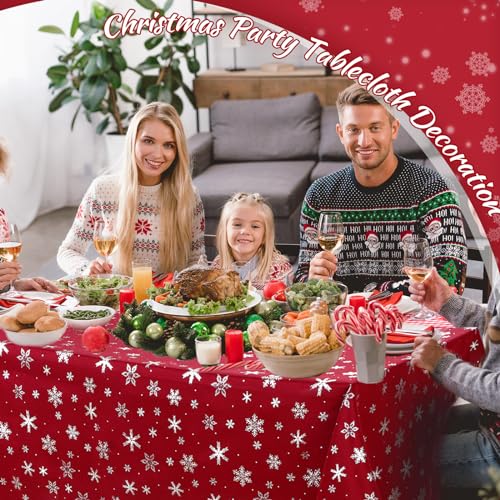 Mixweer Christmas Snowflake Tablecloth Winter Rectangle Printed Table Cover Washable Xmas Winter Table Cloths for Holiday Decorations Dinner Party Home Decor(60 x 84 Inch,Red) – Image 8