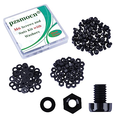 Pzsmocn 150 Pieces/50 Sets M6*8 mm Plastic Black Nylon Cross Round Head Screw Hexagonal Nut Combination Kit