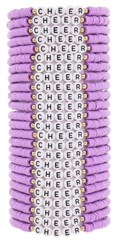 Cooluckday 24 Pcs Cheer Gifts Bulk for Team Cheer Bracelets Stackable Clay Y2k Friendship BraceletsPurple