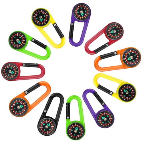 STOBOK 24 Stücke Kompass Schlüsselanhänger Bunte Karabiner Kompass Kunststoff Kompassclips Taschenkompass Gürtelclips Für Outdoor Camping Party Spielzeug