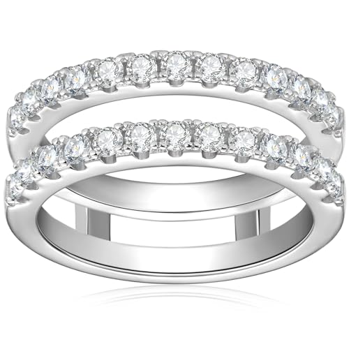 Moissanite Womens Ring Enhancer for Engagement Rings Two Row Half Eternity Rings 925 Sterling Silver Double Enhancers Ring
