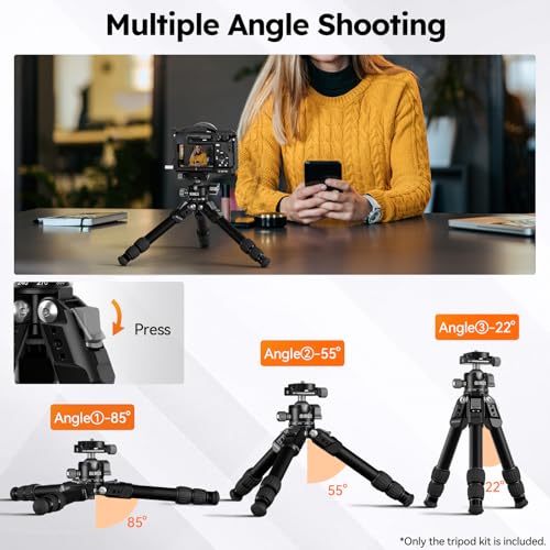 Image of SIRUI AM-203S+G0 Aluminum Mini Desktop Tripod, Low-Profile Ball Head | 1.9LB Lightweight, 33LB Load, 16.7 inch Height, DSLR, Mirrorless Camera, Phone, Vlogging, Tabletop Photography