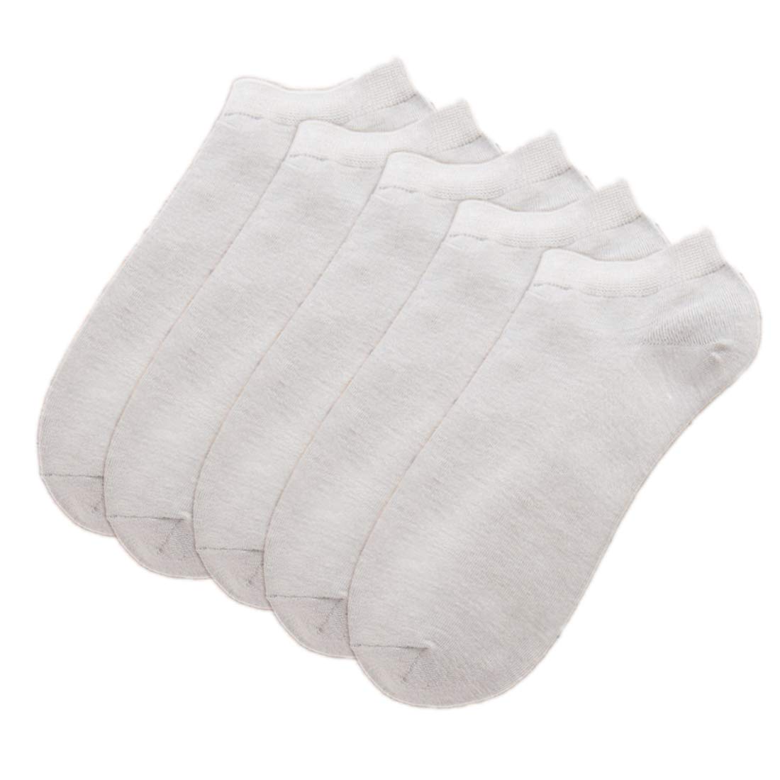 Hamjax Womens Invisible Socks Casual Low Cut Ankle Socks, 5 Pairs, Light Grey