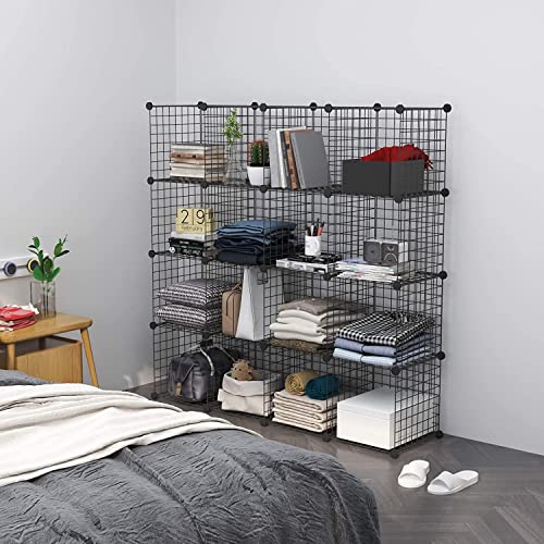 C&Ahome Wire Cube Storage, 16-Cube Organizer Metal Grids Storage, Storage Bins Shelving, Modular Bookshelf Shelves, Diy Closet Cabinet Ideal For Bedroom, Office 48.4”L X 12.4”W X 48.4”H White #TOP2