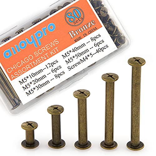 Alloypro 80 Pcs Phillips Chicago Binding Screws M5 X 10/20/30/40/50Mm Bronze Scrapbook Extenders Post Binding Barrels And Screws Assortment Kit For Scrapbook Photo Albums/Book Binding #TOP8