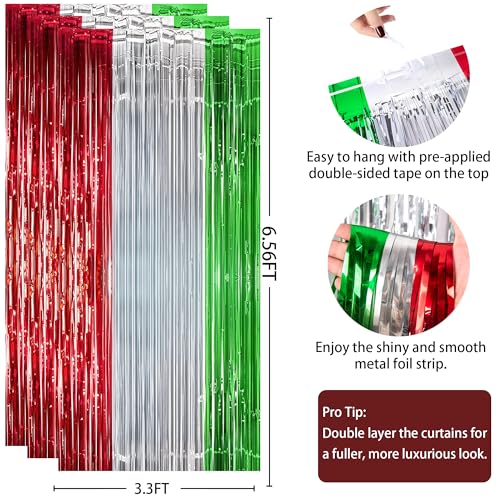 Image of OHOME Christmas Party Decorations - Christmas Decorations | Red Green Silver Backdrop Banner for Wall Door | Xmas Birthday Party Favors Supplies Indoor Outdoor - Navidad Photo Booth Props for Home