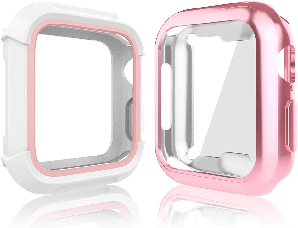 Compatible for iWatch 38mm Series 3 2 1 Case, Toward Rugged Shock Proof Bumper Cover and Case with Soft TPU Screen Protector (White Pink + Rose Gold, 38mm)