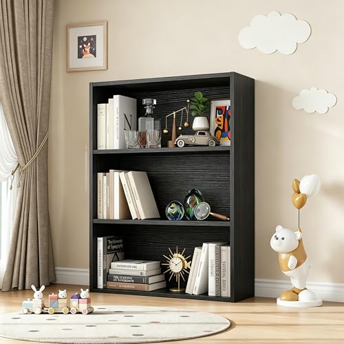 Image of HealSmart 3 Tier Bookcase, Industrial 3 Book Shelf, 9.2 inch D x 23.8 inch W x 31.5 inch H Tall Open Cube Storage Organizer for Home Office, Living Room, Bedroom and Dinning Room, Black