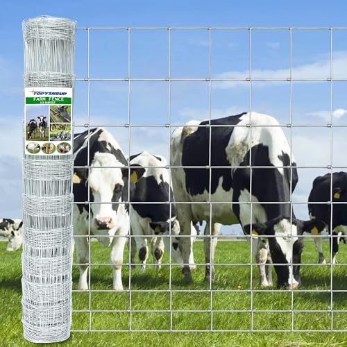 Farm Fence 5ft x 164ft, Heavy-Duty Cattle Fencing Galvanized Cattle Panel, Heavy Zinc Coating Hog Wire Fencing for Goat, Deer, Outdoor Field Livestock Fence