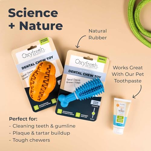 Image of Oxyfresh Premium Dog Dental Chew Toy - Helps Fight Plaque & Tartar | Fun Way to Help Clean Stinky, Yellow Dog Teeth - Natural Rubber is Gentle on Gums - Helps Cleans Teeth & Freshens Breath