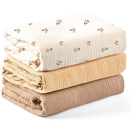 Image of Konssy 3 Pack Muslin Swaddle Blankets for Unisex, Newborn Receiving Blanket, Large 47 x 47 inches, Soft Breathable Muslin Baby Swaddles for Boys & Girls
