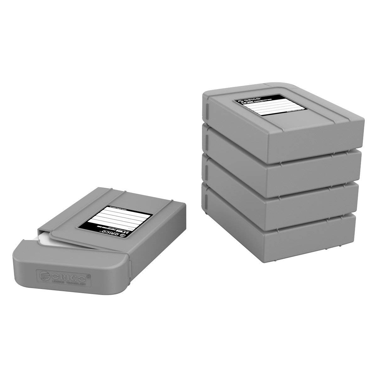 ORICO 5 Packs 3.5inch Hard Drive Case Protective Box Storage Case Cover Organization Shell for Shockproof Slashproof and Dustproof for Gray-PHI-5S