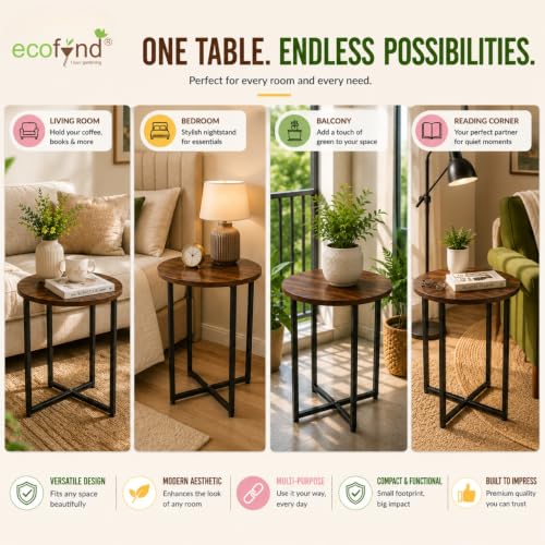 Image of ecofynd Multipurpose Side Table, Wooden Top with Strong Metal Frame, Sofa Side Corner Table, End Table, Plant Stand, Stool for Living Room, Hall, Bedroom, Home & Office Small Spaces (CT105-BLK)