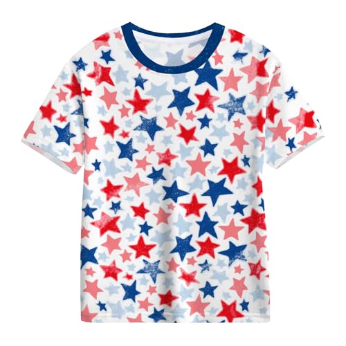 TMSD Kids Independence Day American Flag Short Sleeve T-Shirt Patriotic Tee Tops Blue and Red Stars 3-4 Years