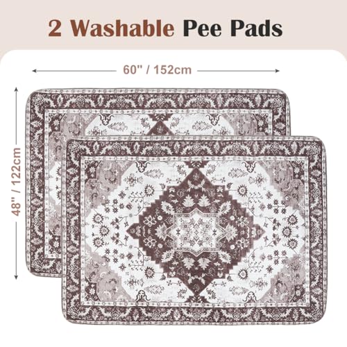 Image of Washable Pee Pads for Dogs, 2 Pack Reusable Puppy Training Pads 60 inchx48 inch Super Absorbent Waterproof Dog Training Pads, Non-Slip Potty Pads, Whelping Pads Litter Mat Light Brown Medallion