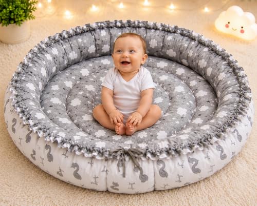 Image of Toddylon New Born Baby Reversible Bedding Set Cotton Mattress Nest (0-6 Months) Grey