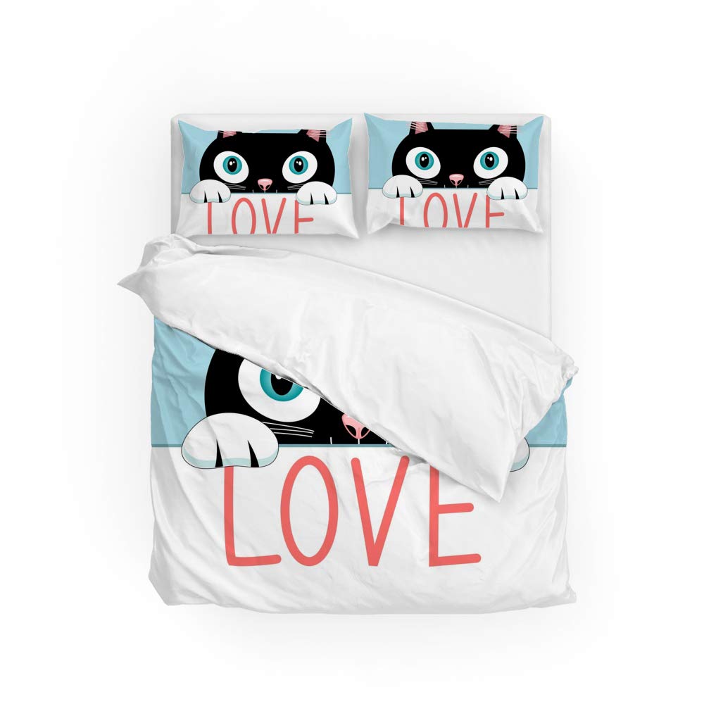 Parure de lit chat noir ultra doux | Housse de couette 2 taies d'oreiller facile d'entretien