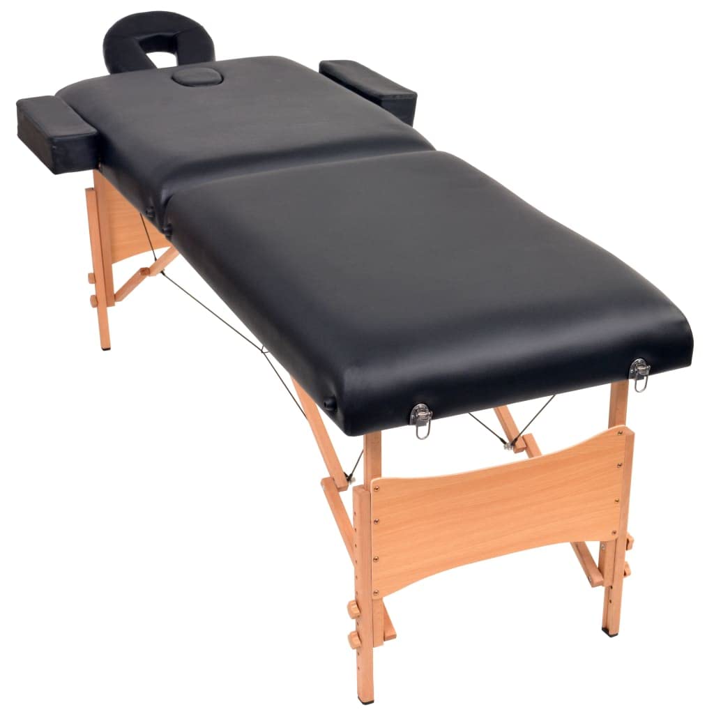 aphrophina Professional 2-Zone Folding Massage Table and Stool Set, Adjustable Height, Portable Design, Black