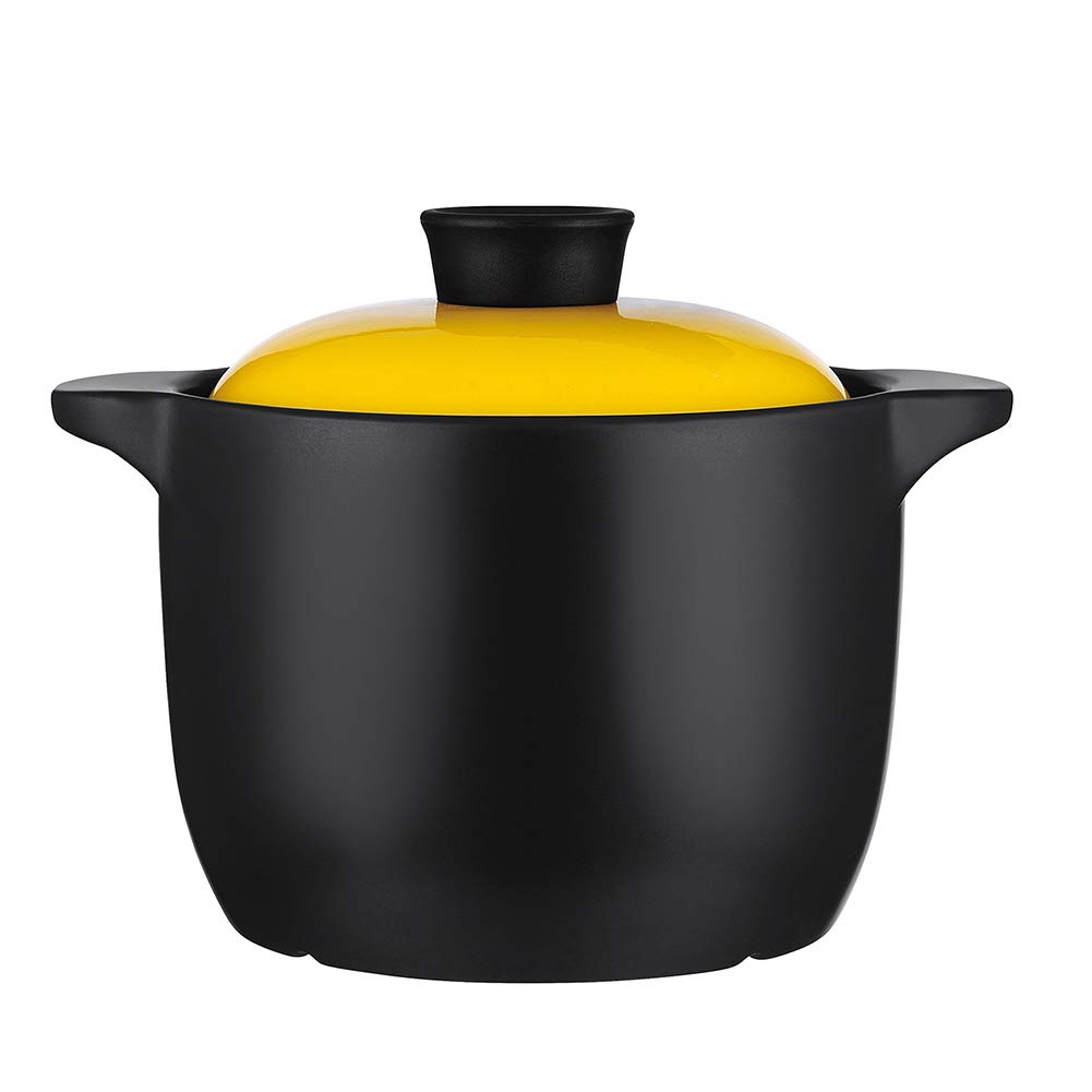 Hogar Braising Pan Cocotte,Coreano Guisada Cerámica Cazuela,Calor-resistente No-palo Cacerola Con Lid Amarillo 4 Litros