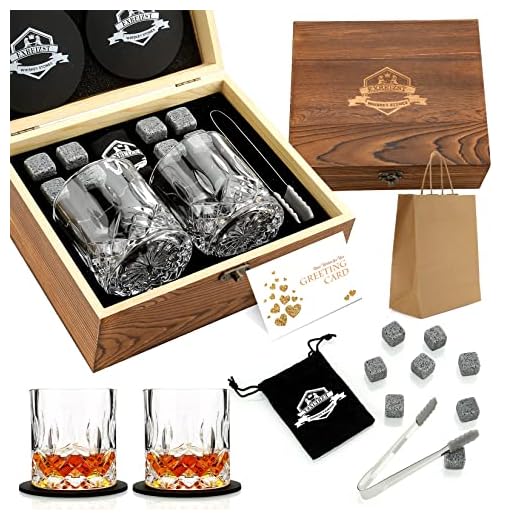Whiskey Stones Gift Set - Whiskey Glass Set of 2 - Granite Chilling Whiskey Rocks - Scotch Bourbon Box Set -Father's Day Birthday Gifts for Men Drinking Gift for Dad Him Husband Party Holiday Present