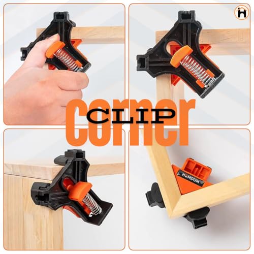 Image of Homdum 90 Degree Corner Clamps 4 Pack DIY Woodworking Right Angle Clamps for Picture Frames, Furniture, Cabinet Making Corner Clip Quick Spring Loaded Woodworking Clamp