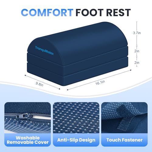 Image of TranquilRelax Foot Rest for Under Desk at Work, Gaming Accessories Foot Stool with 3 Adjustable Heights & Washable Cover, Comfortable Office Desk Accessories, Footrest for Office, Home and Car (Blue)