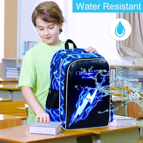 Image of 17 inch Backpack for Boy, 3Pcs Lightning Bookbag for Elementary Preschool Kindergarten, Kids School Backpacks with Lunch Box (Blue)