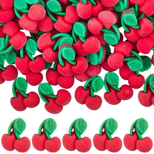 Sunnyclue 60Pcs Cherry Flatback Resin Charms Fruit Craft Embellishments 3D Red Food Kawaii Flat Back Small Crafts Cabochons Accessories For Jewelry Nail Art Hair Clips Scrapbook Phone Cases Diy Decor
