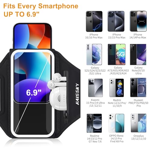 Sportarmband Mit Kopfhörer Tasche Handytasche Joggen Sport für iPhone 16 Pro Max 15 Pro 14 13 12 Galaxy S25 Ultra S24 S23, Xiaomi Huawei Handyhalterung Joggen Arm Handyhülle Running Armband