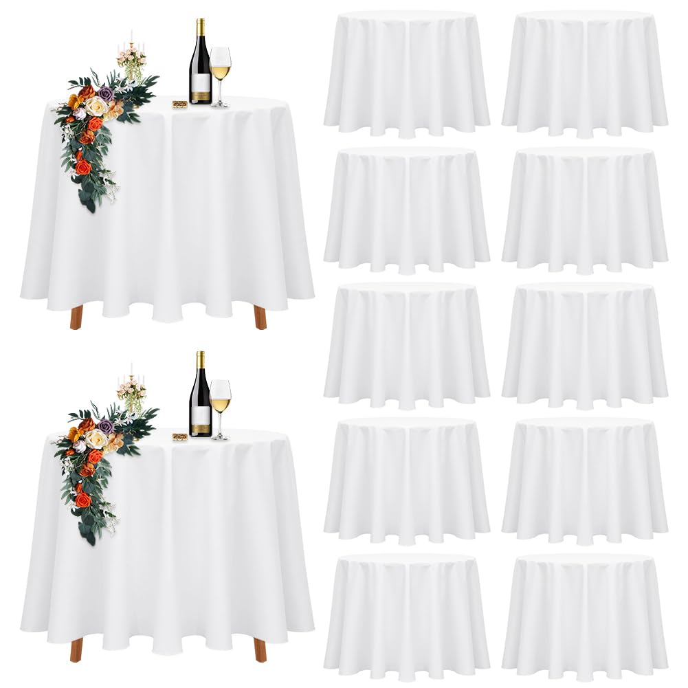 Set di 10 Tovaglie Rotonde, Tovaglie Monouso Bianche per Tavoli Rotondi, Tovaglia Rotonda PEVA da 231 cm, Tovaglie Impermeabili per Compleanno, Matrimonio, Doccia Nuziale, Festa, Famiglia