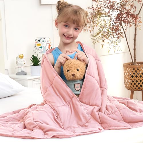 Image of Pink Weighted Blanket Kids 10lbs, 40 inchx60 inch, Twin Size Cooling Heavy Throw Blanket for 80-120lbs, Microfiber Soft Thick Big Blankets Weighted Comforter Breathable Gift for Sleeping
