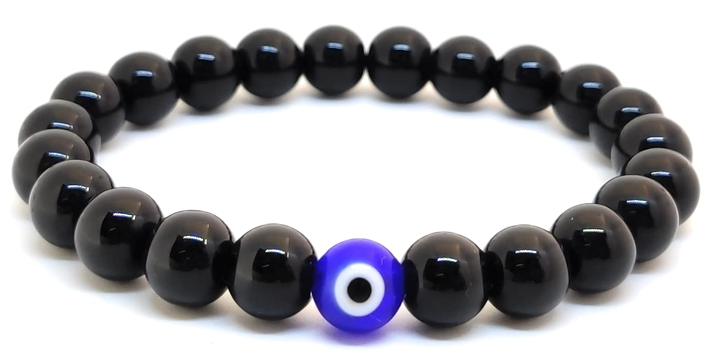 Jewel string Evil eye with black onyx 8mm Bracelet for girl boy men women (size 7 inch) (B08JM7CH3K) Amazon Price History, Amazon Price Tracker