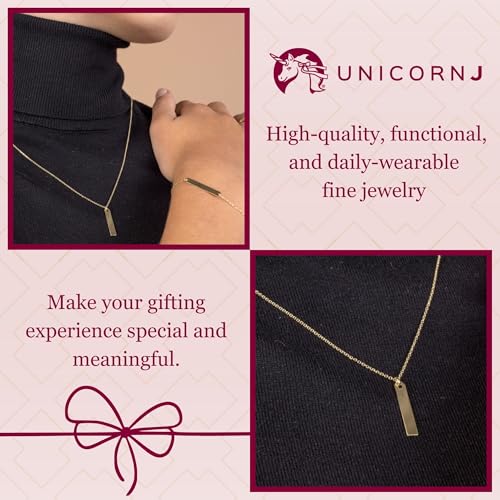 Image of UNICORNJ 14K Yellow Gold Engravable Personalized Bar Pendant Necklace or Bracelet Polished Shiny on Cable Chain Italy