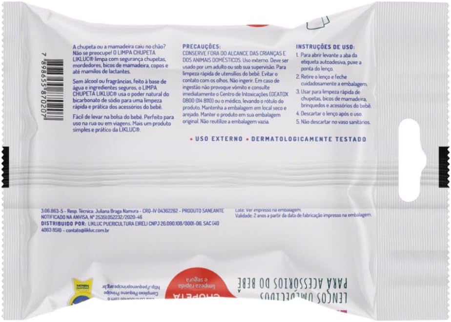 Likluc, Limpa Chupeta lenços umedecidos higienizadores, Branco, Tamanho único Likluc, Limpa Chupeta lenços umedecidos higienizadores, Branco, Tamanho único