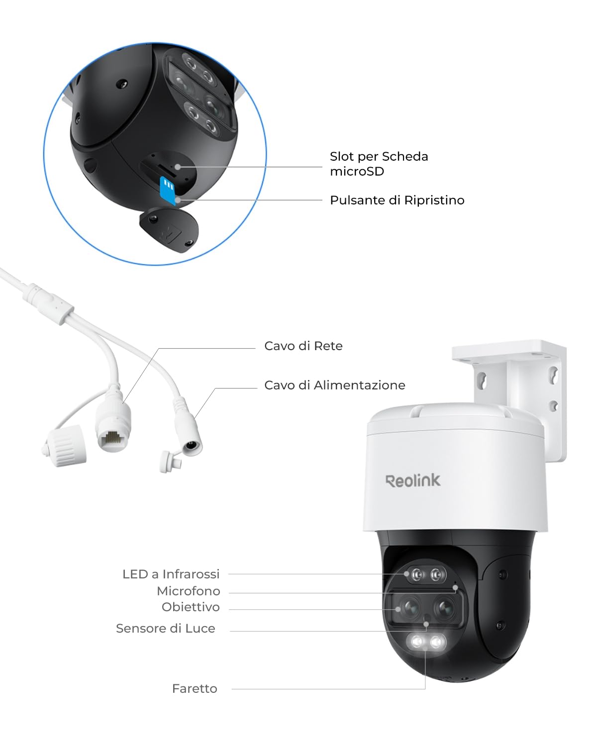 Reolink 4K PTZ Telecamera PoE Esterno a Doppio Obiettivo, 6X Zoom Ibrido, Panoramica a 355° e Inclinazione a 90°, Rilevamento Uomo/Veicolo/Animale, Audio 2 Vie, Visione Notturna a Colori, TrackMix PoE
