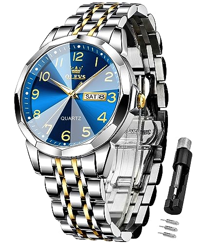 Image of OLEVS Watch for Men Luxury Dress Analog Quartz Stainless Steel Waterproof Luminous Date Business Two Tone Casual Wrist Watch