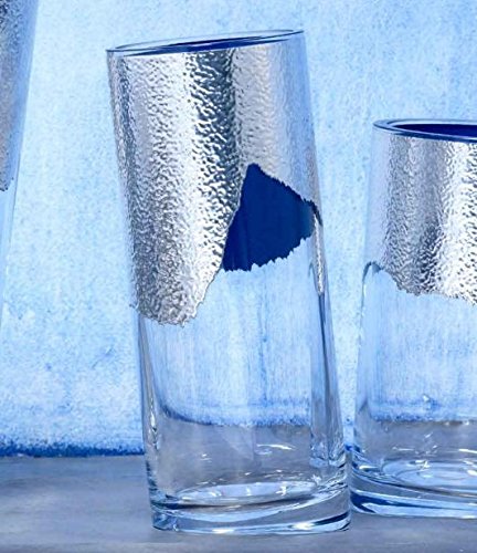  Set 6 Bicchieri Long Drink SBIECO Bluette BY Paola NAVONE per EGIZIA, Cristallo E Argento 980/1000, H 15 cm D. 7 cm
