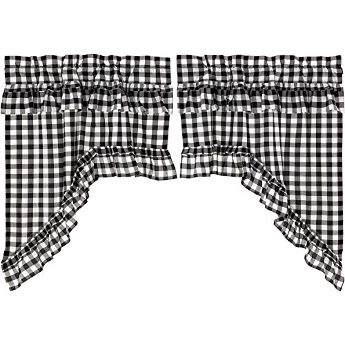 VHC-Brands-Annie-Buffalo-Check-Cotton-Farmhouse-Kitchen-Curtains-Rod-Pocket-Hanging-Loops-Ruffling-Swag-Pair-Black-Country VHC Brands Annie Buffalo Check Cotton Farmhouse Kitchen Curtains Rod Pocket Hanging Loops Ruffling Swag Pair Black Country