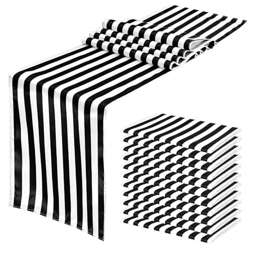 12 Pack Striped Table Runner, Polyester Table Decor Classic Black and White Striped Tablecloth Modern Elegant Design for Anniversary Wedding Birthday Banquet Party (12 x 72 Inch)