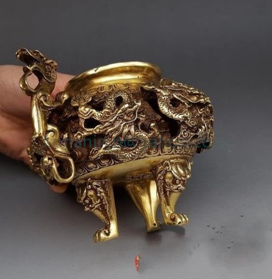 銅器 浮彫騰竜提梁暖手炉 香炉 香具 装飾品 工芸品 置物 銅器 浮彫騰竜提梁暖手炉 香炉 香具 装飾品 工芸品 置物 銅器 香炉