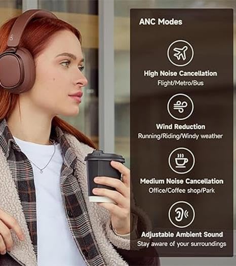 Image of Japan Series Bluetooth 6.0 Wireless Over-Ear Headphones with 400mAh Battery, 20H Playtime, Deep Bass HiFi Stereo, Built-in Mic, 40mm Drivers, Foldable Headset (Brown)