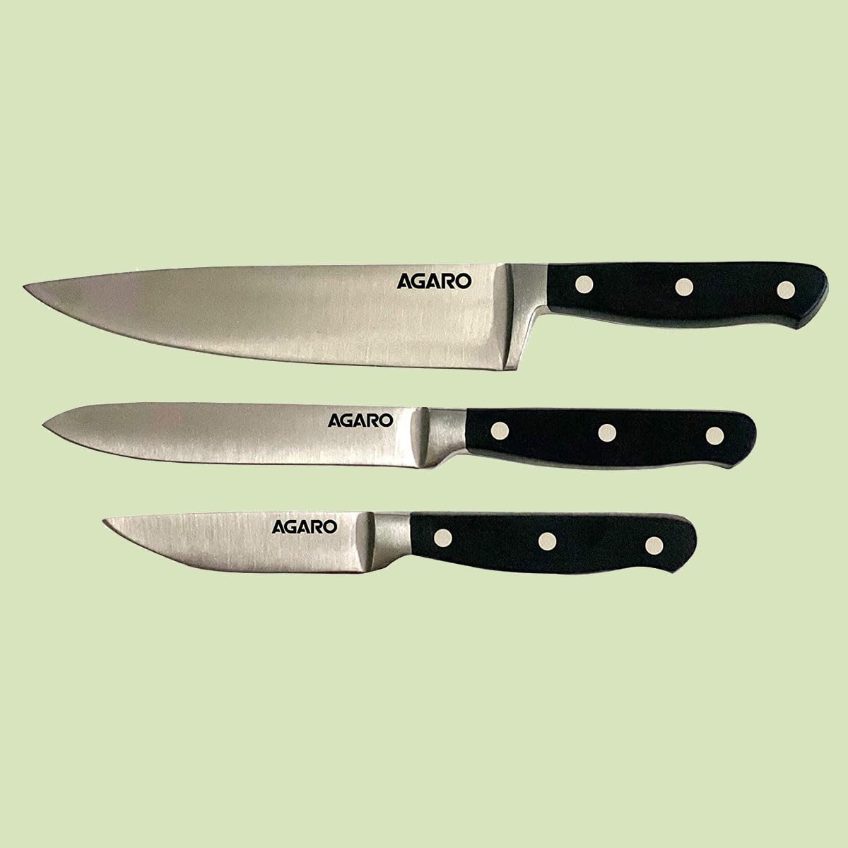 AGARO Galaxy 3 Pcs Kitchen Knives Set, High Carbon Stainless Steel, Non Slip Triple Rivet Strong Handle, Cooking, Cutting, Slicing Professional Chef Knife Set, Utility Knife, Paring Knife, Silver