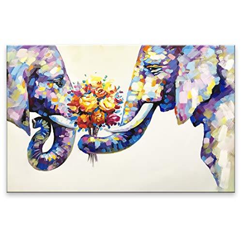 Fasdi-ART Paintings, 24x36 Inch Paintings Animal Elephant's love 3D Hand-Painted On Canvas Abstract Artwork Art Wood Inside Framed Hanging Wall Decoration Abstract Painting