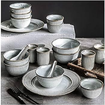 Amazon.com: Ceramics Dinner Sets, 38 Pieces Retro Stripes