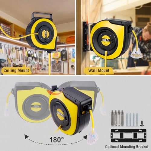 Suraielec 12 Gauge Extension Cord Reel, 60 Ft Retractable Extension Cord thumb #3