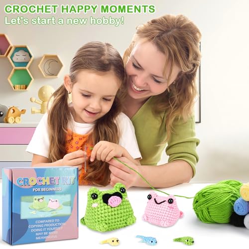 Image of StryWiin Crochet Kit for Beginners, Frog Family Crochet Animal Kit with Step-by-Step Video Tutorials, DIY Beginner Crochet Kit for Adults, Ideal for Birthday and Holiday Gifts