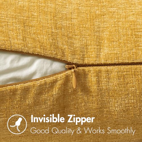 Image of MIULEE Pack of 2 Mustard Yellow Throw Pillow Covers 12x20 Inch Soft Spring Chenille Lumbar Pillow Covers for Sofa Living Room Couch Solid Dyed Cases