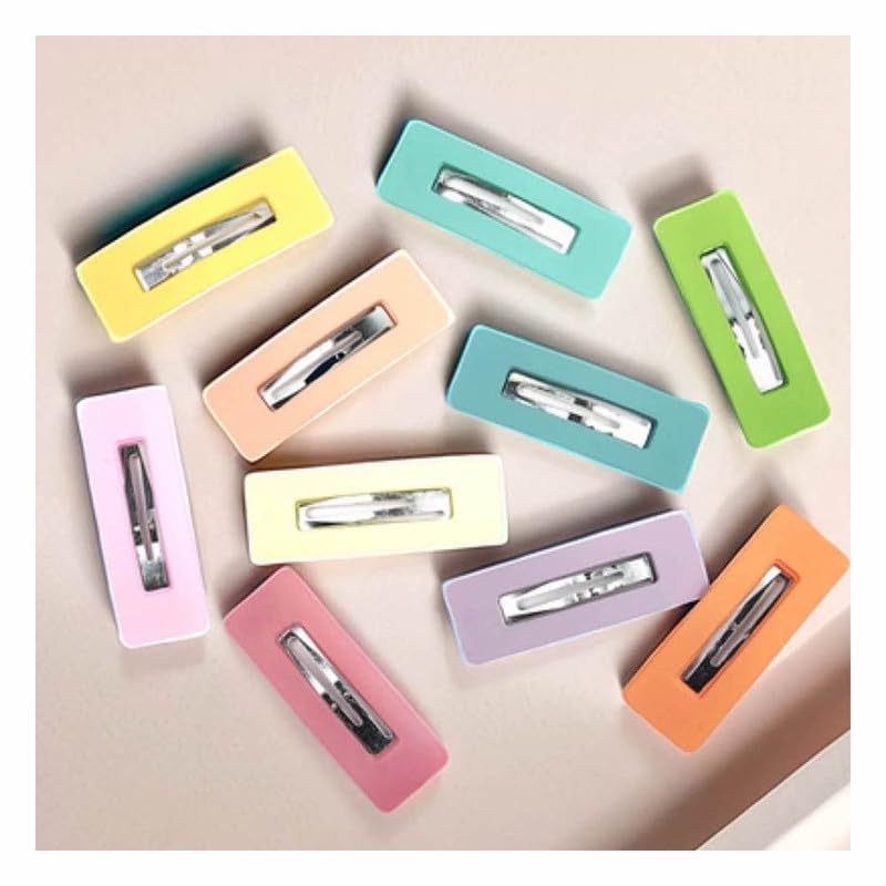 Hair Drama Co. Hair Clips Set For Girls & Women | Set of 10 Non-Slip Matte Rectangle Hair Clip Barrettes | Neutral & Bold Colors | Lightweight Hair Accessories for Thick, Thin, Curly & Straight Hair