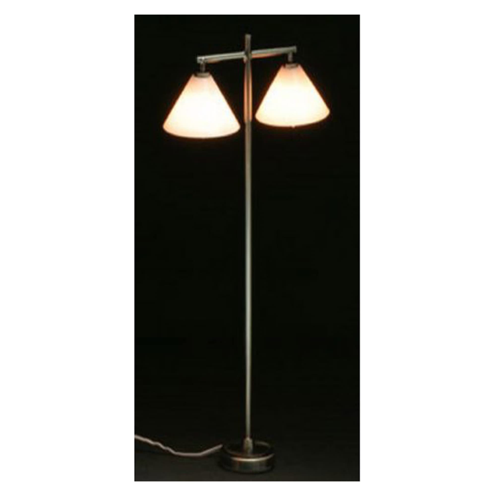 Dollhouse Miniature Modern Floor Lamp in Pewter w/2 Shades