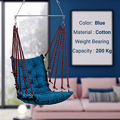 Image of Curio Centre Swing Chair for Balcony /Hammock Swing for Adults /Hanging Swing Chair - (Blue, Free Hanging Accessories)